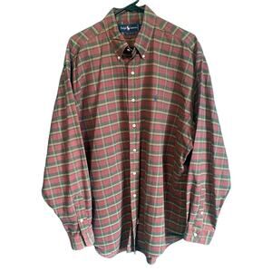 Ralph Lauren Red Plaid 100% Cotton Button Down Shirt Men's XL